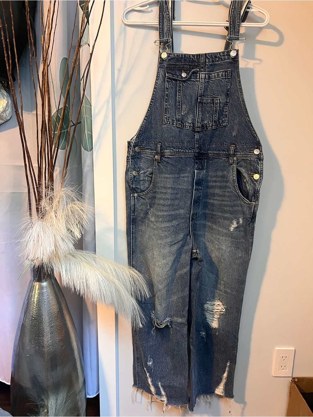 We The Free Distressed Dark Blue Denim Overalls